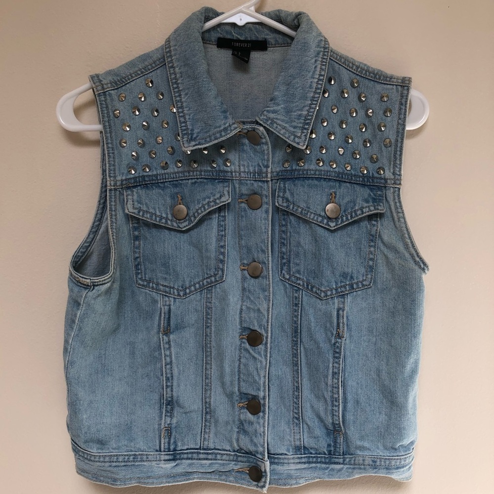 Cropped Studded Jean Vest